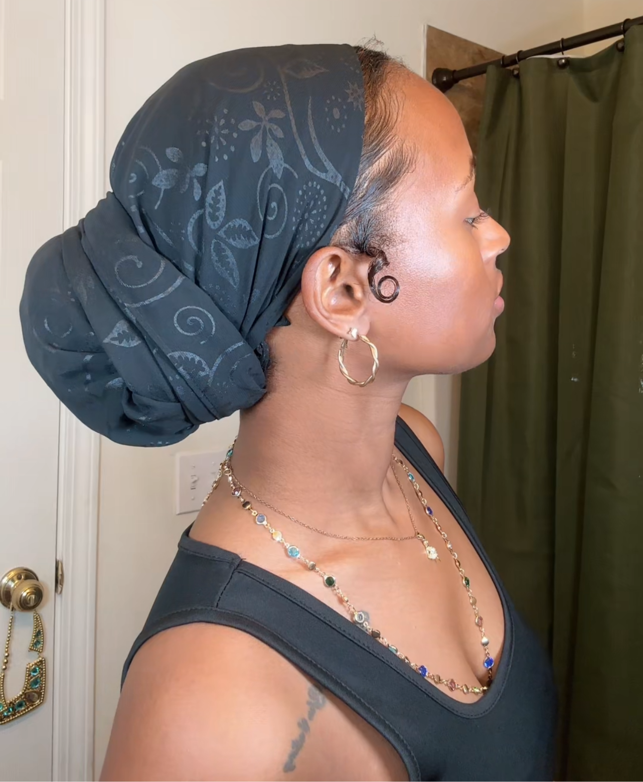 Black Sheer Printed Scarf/ HeadWrap
