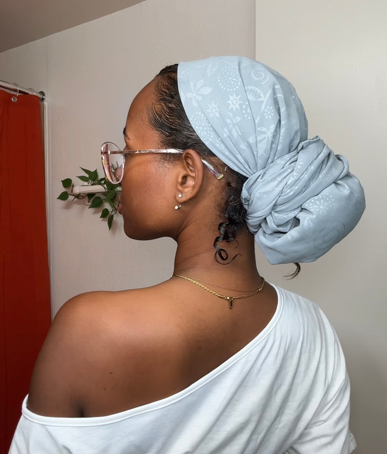 Gray Sheer Printed Scarf/ Headwrap