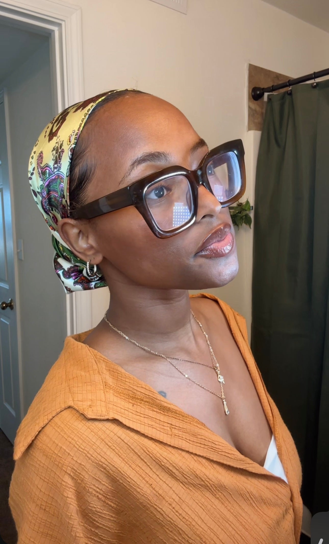 Tan/Green Printed Headwrap