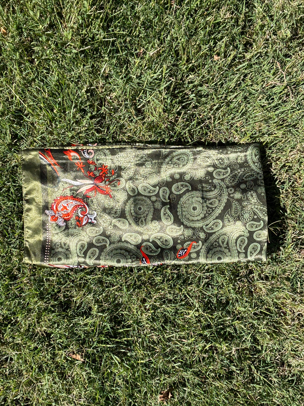 Olive Green & Orange Paisley Print HEADWRAP