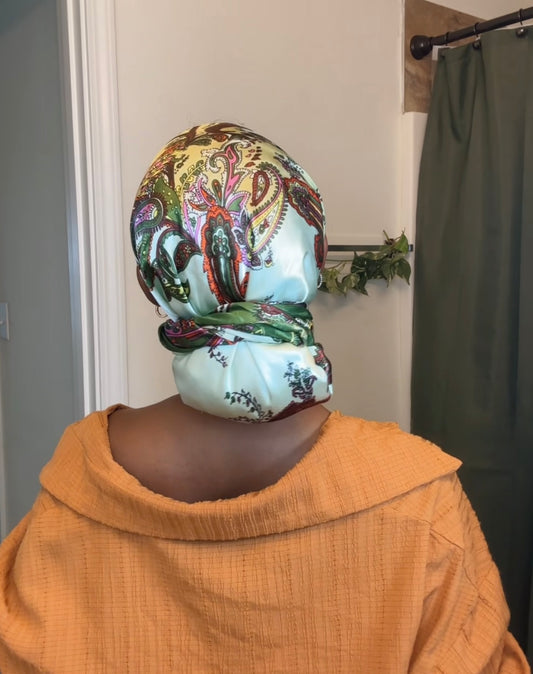 Tan/Green Printed Headwrap