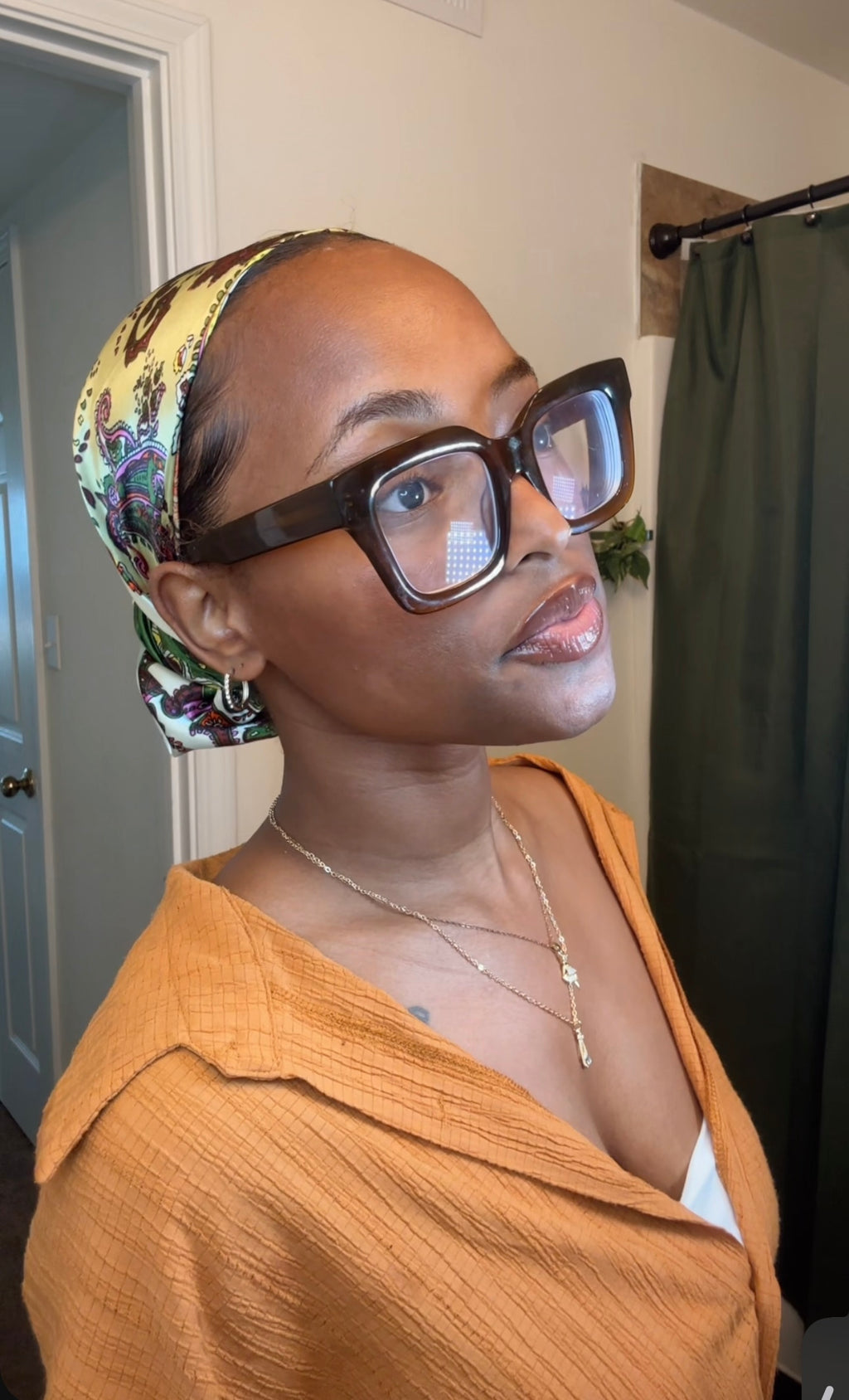 Tan/Green Printed Headwrap