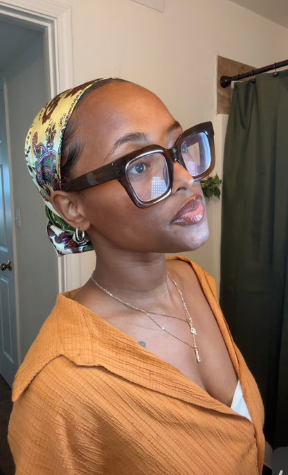 Tan/Green Printed Headwrap