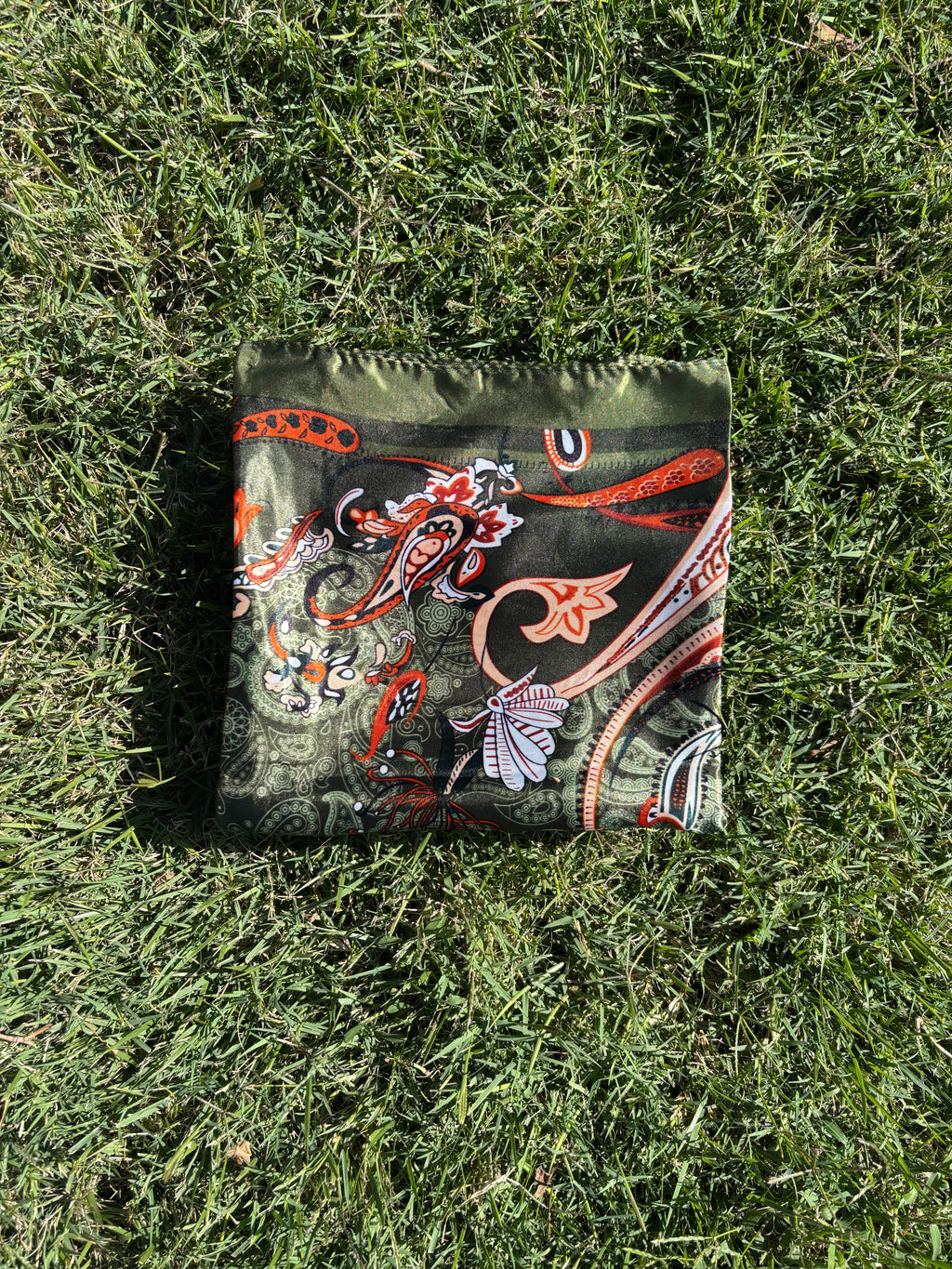 Olive Green & Orange Paisley Print HEADWRAP