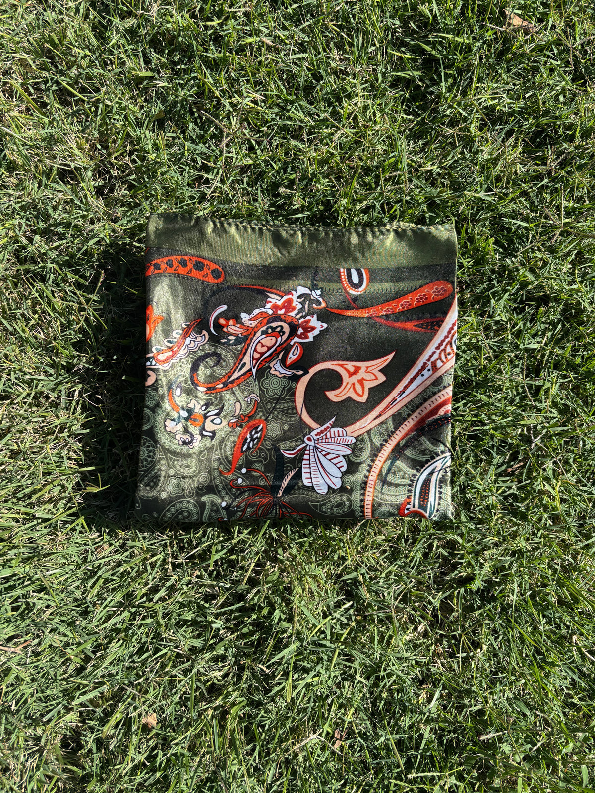 Olive Green & Orange Paisley Print HEADWRAP