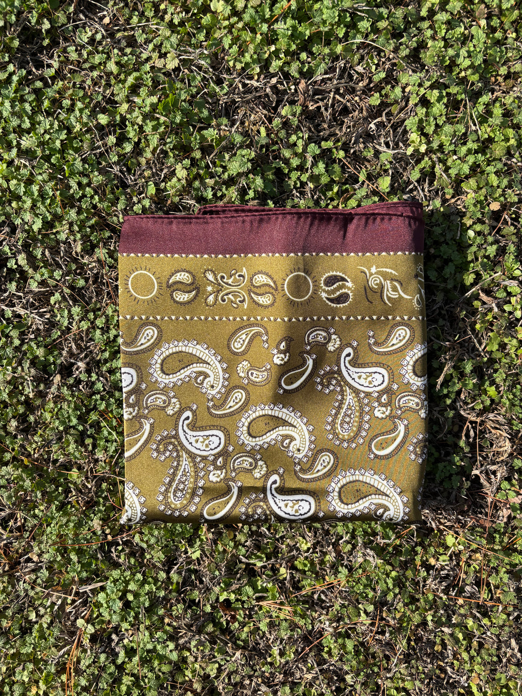 Olive/Burgundy Printed Headwrap/ Scarf