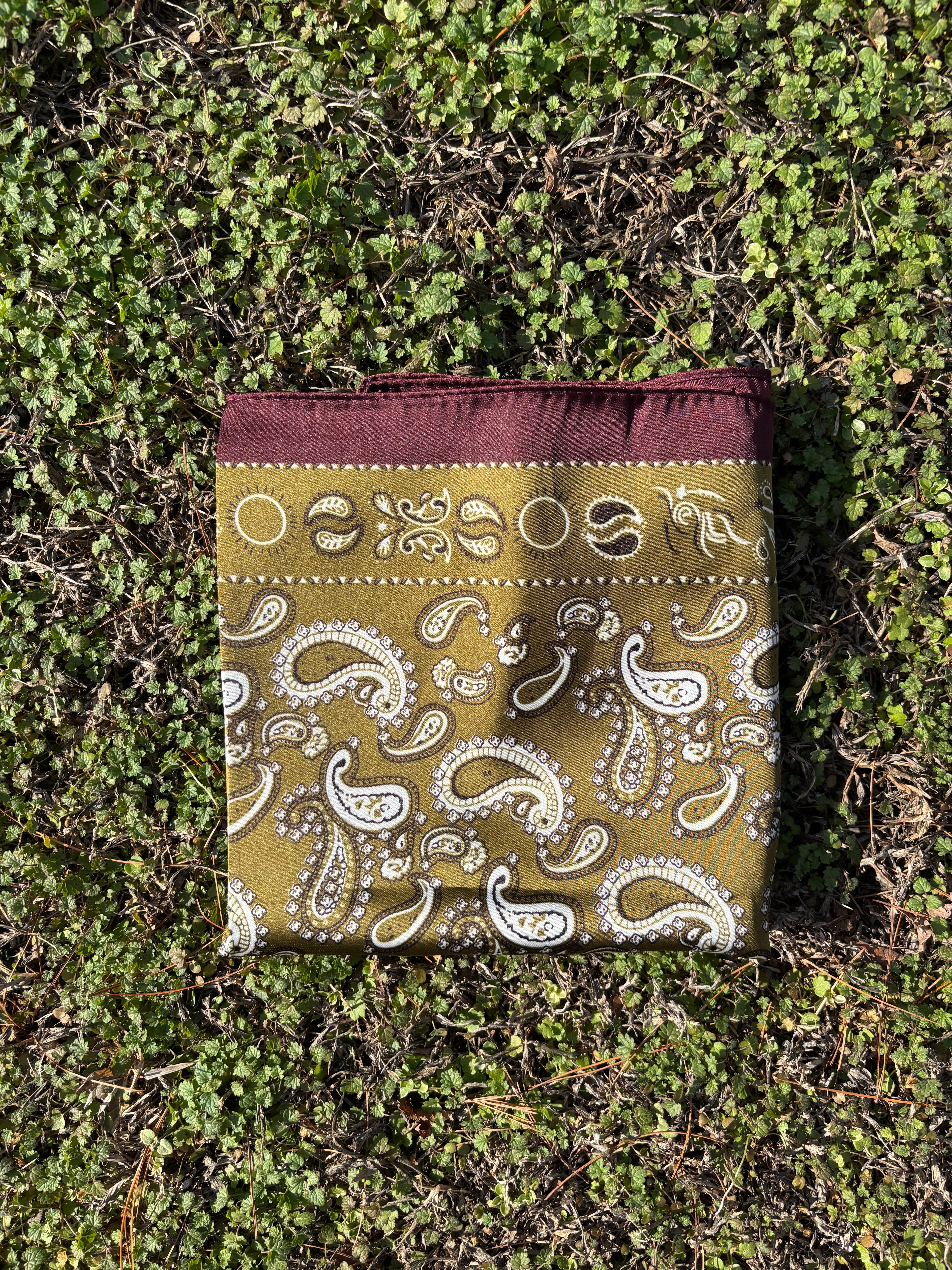 Olive/Burgundy Printed Headwrap/ Scarf