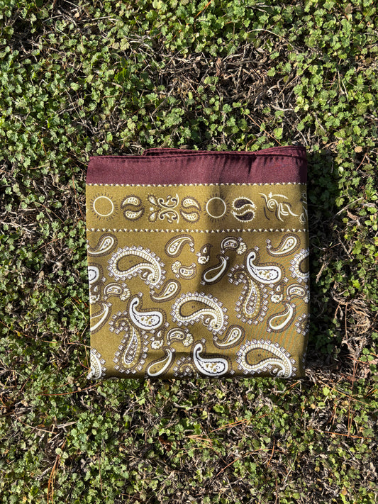 Olive/Burgundy Printed Headwrap/ Scarf