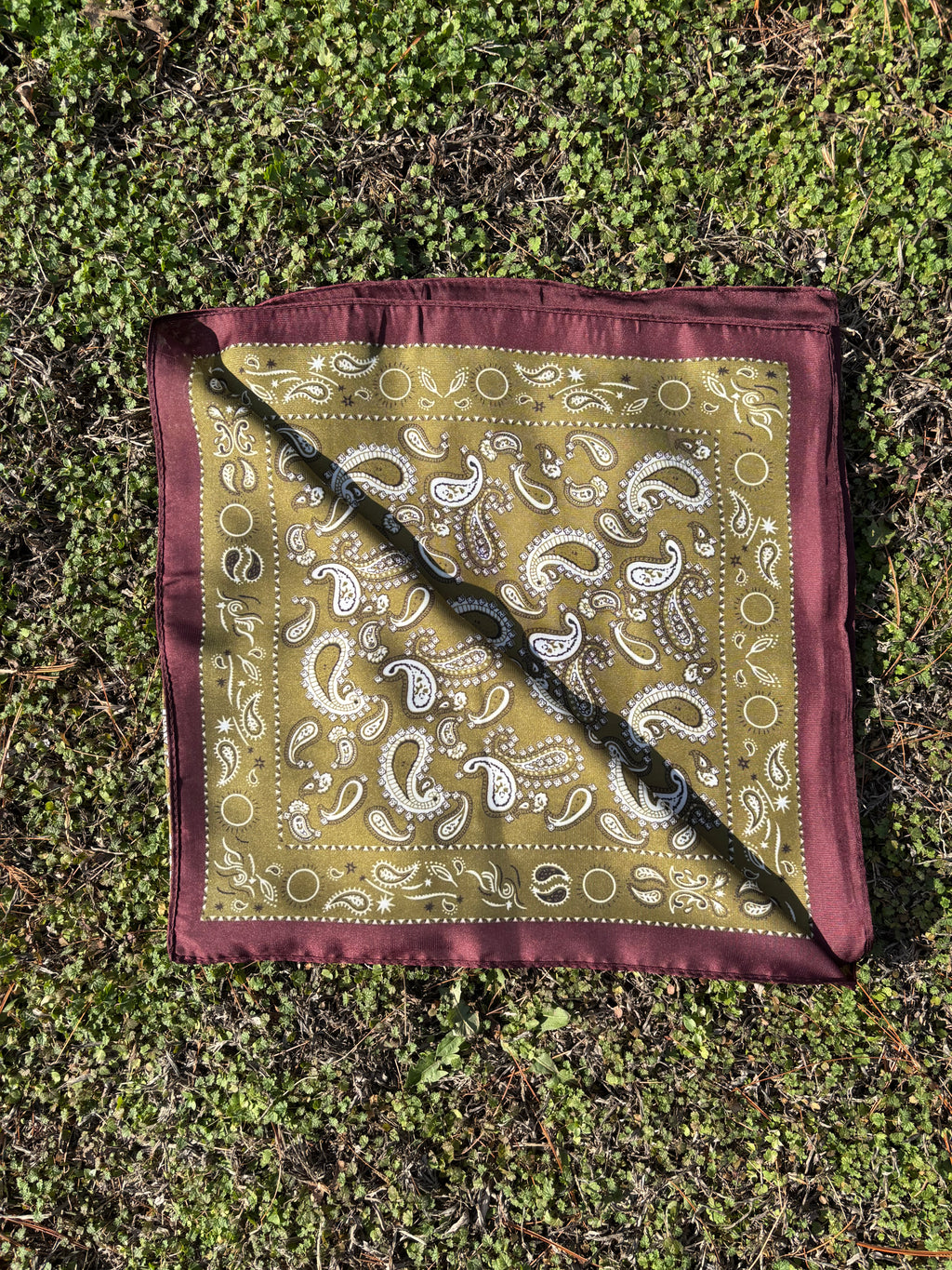 Olive/Burgundy Printed Headwrap/ Scarf