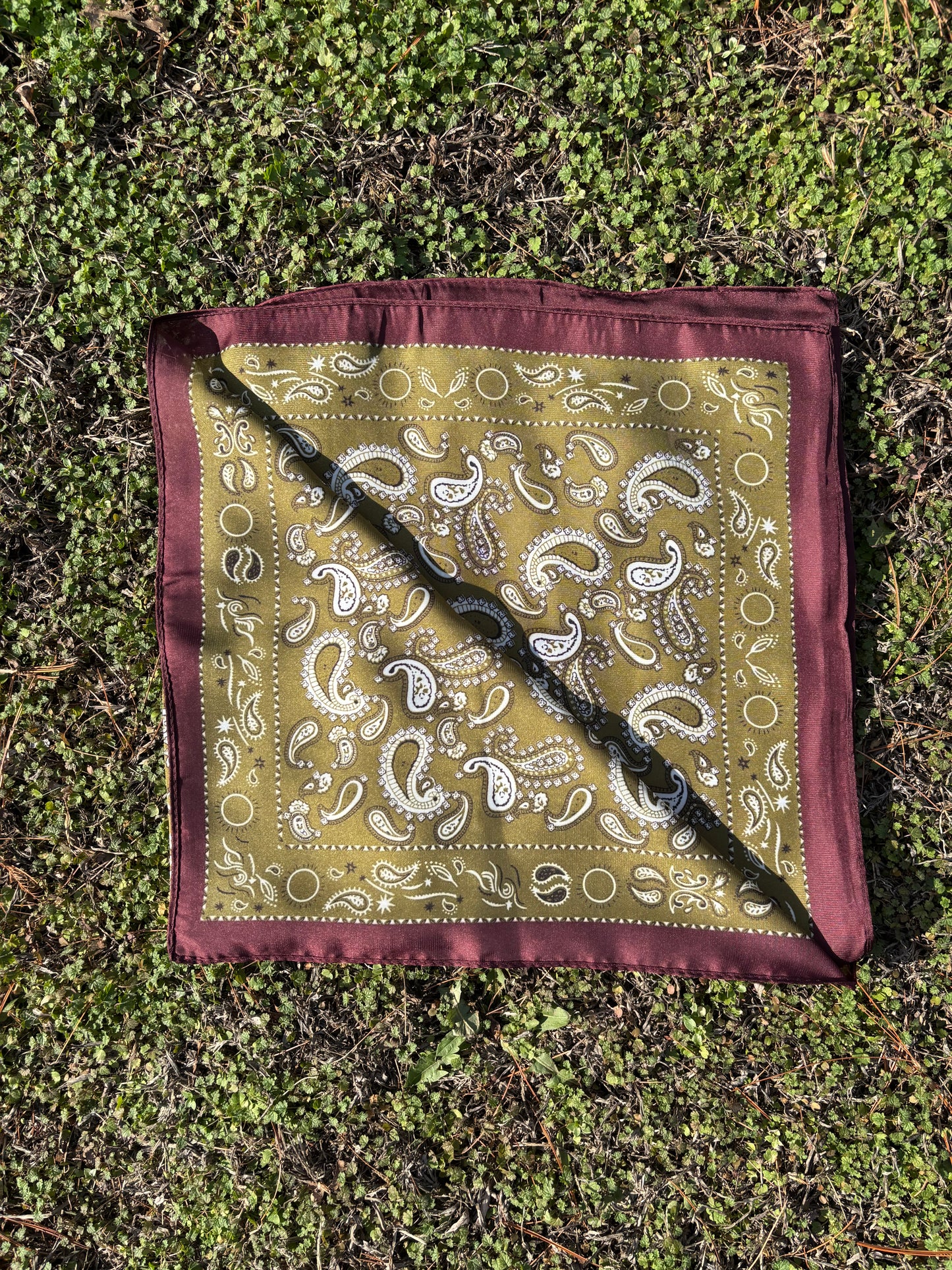 Olive/Burgundy Printed Headwrap/ Scarf